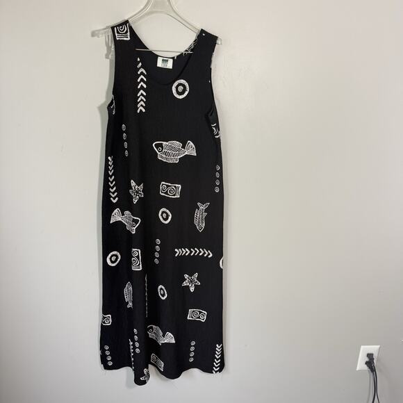 Fashion Code Dresses & Skirts - Vintage Gauze Maxi Dress Women Size M Black Fish Print Sleeveless Beach Vacation